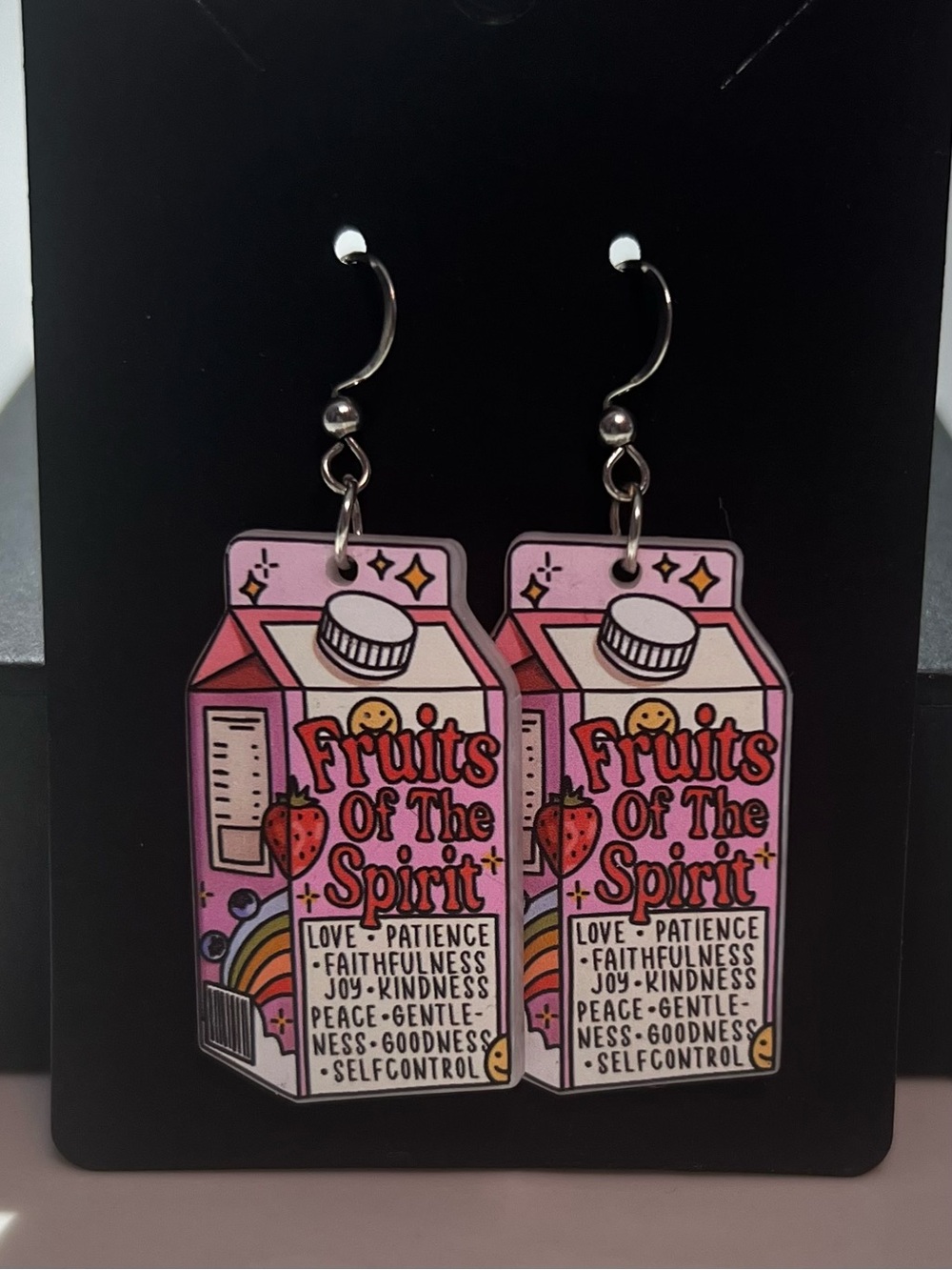 Fruits of the Spirit Juice Box Novelty Earrings